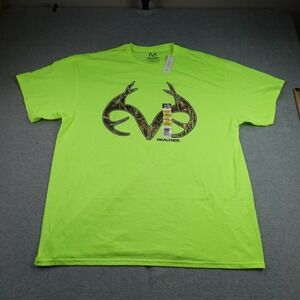 Realtree T-Shirt Mens 2XL Neon Green Yellow Graphic Short Sleeve Hunting Logo